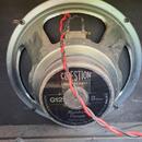 Fotografie zachycuje reproduktor s kovovým rámem a černým středovým krytem. Na krytu je nápis CELESTION LOUD SPEAKERS, model G12 a impedance 8Ohm. Do…