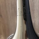 Detailní záběr na chromovaný kovový lem bubnu. Na povrchu je vyryt nápis „Signature“ a pod ním text „2000 CUSTOM SERIES“. Povrch vykazuje drobné škrá…
