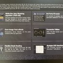 Fotografie zachycuje informační panel s popisem funkcí zařízení. Jsou zde texty a grafika k sekcím White-Box Amp Modeling algorithm (TSAC-HD), 3rd Pa…