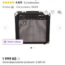 Černý baskytarový kombo zesilovač s šedým textilním maskováním reproduktoru. Na přední straně je bílé logo SX a v horní části ovládací panel s nápise…