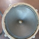 Fotografie zachycuje samostatný reproduktor s černou membránou a vnějším okrajem z hnědého, texturovaného materiálu. Membrana má výrazné koncentrické…