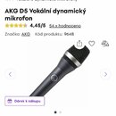 Černý dynamický mikrofon s kovovou síťkou. Na těle je viditelné kulaté logo značky AKG. Podle textu v inzerátu se jedná o model AKG D5.