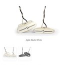 Snímek zobrazuje dva bílé snímače typu Split Blade pro Telecaster s připojenými kabely. Pod nimi je text Split Blade White a níže velký nadpis SPLIT…