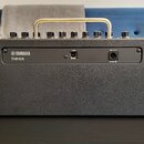 Zadní strana černého kytarového komba s texturovaným povrchem a zlatou rukojetí. Na zadním panelu je nápis YAMAHA THR10II, USB port a vstup pro napáj…