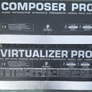 Fotografie zachycuje zadní panely dvou rackových zařízení značky BEHRINGER. Horní přístroj nese nápis COMPOSER PRO AUDIO INTERACTIVE DYNAMICS PROCESS…