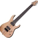 Elektrická kytara s přírodním dřevěným povrchem a tmavým hmatníkem. Na hlavě je nápis "Suhr". Nástroj má dva černé humbuckery, jeden černý kontrolní…