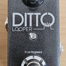 Černý efekt pedál s nápisem DITTO LOOPER a logem tc electronic v dolní části. Uprostřed je text true bypass a nahoře se nachází černý otočný knoflík.…