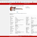 Snímek obsahuje screenshot z webové stránky Serial Number Look Up s fotografií elektrické kytary Fender Standard Stratocaster®. Kytara má hnědý sunbu…