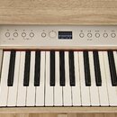Digitální piano v dřevěném korpusu s přirozenou barvou dubu. Stříbrný ovládací panel obsahuje displej s nápisem „Concert Piano“ a řadu tlačítek s dop…