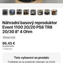Černý basový reproduktor s kulatým tvarem a výrazným středovým kalotkou. Je umístěn na světlém podkladu a je vidět jeho černý rám s několika montážní…