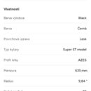 Fotografie obsahuje textový seznam technických specifikací hudebního nástroje. Jsou zde uvedeny funkce jako 1x Volume, 1x Tone, 1x Alter switch a 5po…