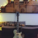 Elektrická kytara typu Les Paul v modro-zeleném odstínu s viditelnou strukturou dřeva. Na hlavě hmatníku je nápis Epiphone. Kytara má dva humbuckery,…