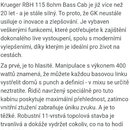 Obrázek neobsahuje žádnou fotografii, pouze textový popis basové reprokabiny Gallien Krueger RBH 115. Text uvádí parametry jako impedanci 8ohm, výkon…