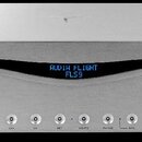 Stříbrný audio komponent s kovovým povrchem a černým displejem ve tvaru vlnovky. Na displeji je modrý nápis AUDIA FLIGHT FL59 a v levém dolním rohu š…