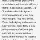 Snímek zachycuje screenshot z webové stránky kytary.heureka.cz s nadpisem Popis produktu. Text popisuje elektroakustickou kytaru značky Tanglewood, k…