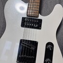 Bílá elektrická kytara s hnedým hmatníkem a dvěma černými humbuckery. Na obou snímačích je vidět nápis SOR. Kytara má dva černé oválné knofíky s popi…