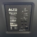 Zadní panel černého aktivního subwooferu s nápisem ALTO PROFESSIONAL a označením modelu TS312S 2000-WATT 12" POWERED SUBWOOFER. Panel obsahuje ovláda…