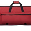 Červený textilní pouzdro na klávesový nástroj s černými okraji a úchytem. Na pravé straně je černý nápis nord. V přední části se nachází zipová kapsa.