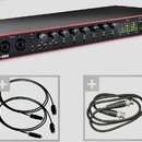 Černý rackový zvukový interface s červeným lemováním, na kterém je nápis Scarlett 18i20 a logo Focusrite. Přední panel obsahuje dva kombinované vstup…