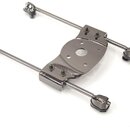 Kovový hardware pro buben v chromovaném provedení. Sestává z oválné základní desky s otvory a dvou prvků pro napínání s nastavitelnými šrouby na konc…