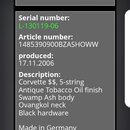Snímek zachycuje screenshot z webové stránky s vyhledáváním sériového čísla. V poli Serial Number je zadaný text L-130119-06. Výsledky vyhledávání uv…
