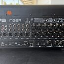 Zadní strana černého digitálního mixážního pultu s nápisem MIDAS m32R. Zařízení obsahuje velké množství konektorů XLR, jacky a USB porty s popisy jak…