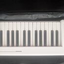 Bílá klávesová keyboard umístěná v černém přenosném pouzdře. Na pravé ovládací části jsou viditelné nápisy Play, Tone, Tempo, Tone, Demo, Sustain, Ch…