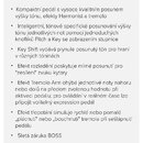 Fotografie obsahuje textový popis funkcí efektového pedálu v češtině. Text zmiňuje funkce jako posun výšky tónu, efekty Harmonist a tremolo, možnost…