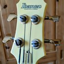Hlava basové kytary v krémové barvě se zlatými ladicími kolíky. V horní části je černé logo Ibanez a pod ním nápis ROADSTAR II SERIES. Na matici u pr…