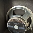 Fotografie znázorňuje reproduktor v černém boxu. Na zadním krytu je nápis BLACK SHADOW a logo MESA ENGINEERING. Dole jsou texty IMPEDANCE 8 OHMS POWE…