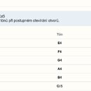 Fotografie zobrazuje tabulku s názvem Výsledné ladění. Tabulka obsahuje sloupce Prstoklad, Tón a Frekvence s hodnotami od E4 (329,63 Hz) po C#5 (554,…