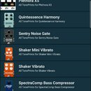 Snímek obrazovky z mobilní aplikace Artist TonePrints. Seznam obsahuje různé efekty a pedály s názvy Plethora X3, Plethora X5, Quintessence Harmony,…