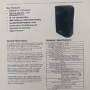 Fotografie zobrazuje technický list k reproduktoru s označením ZX4. V pravém horním rohu je logo Ev a text 15-Inch Two-Way Passive 90° x 50°, 400W Lo…