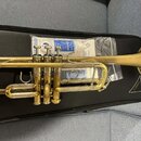 Zlatý mosazný kornét položený na černém pouzdře. Na nástroji je v horní části viditelné logo YAMAHA a nápis MODEL 230. Povrch nástroje vykazuje známk…