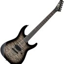 Elektrická kytara s černým korpusem a výraznou šedou strukturou dřeva. Na hlavě hmatníku je bílé logo LTD a nápis Deluxe. Nástroj má dva humbuckery,…
