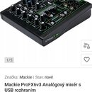 Černý analogový mixér s zelenými detaily a ovládacími prvky. Na horní straně je nápis ProFXv3 a na boční hraně logo PROFX. Zařízení obsahuje několik…