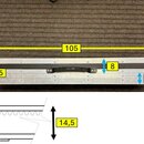 Stříbrný hliníkový kufr s černou rukojetí a černým vnitřním povrchem. Na fotografiích jsou uvedeny rozměry: délka 105 cm, výška 14,5 cm a šířka 6,5 c…