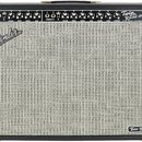 Kytarový kombozesilovač s černým krytem a šedou textilní maskou. Na horním ovládacím panelu jsou nápisy NORMAL, VIBRATO a Twin Reverb-Amp, dále označ…