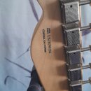 Zadní strana hlavy kytary z přírodního dřeva s šesti chromovanými ladičkami. Na dřevě je černý nápis SERIAL NUMBER US18090184 CORONA, CALIFORNIA. Pov…