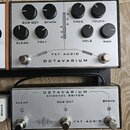 Dvě stříbrné efektové pedály značky FKT AUDIO. Horní pedal má nápis OCTAVARIUM a osm ovládacích knoflíků s popisky SUB OCT, SYNTH, FREQ, TOUCH, CLEAN…
