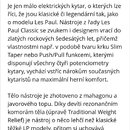 Snímek zachycuje screenshot z webové stránky s textovým popisem elektrické kytary. Text zmiňuje model Les Paul a řadu Les Paul Classic, dále popisuje…