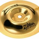 Zlatý kovový činel s vysokým leskem. Na povrchu je v černé barvě nápis Zildjian a pod ním text SOUND EFFECTS. V horní části je vidět další nečitelný…