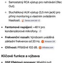 Fotografie obsahuje textový popis produktu BOMGE BMG-06D, což je kompaktní 6kanálové audio mixážní pult s integrovanou zvukovou kartou. Text detailně…