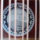 Fotografie zachycují vnitřní štít kytary s nápisy Paracho Elite GUITARS a Made in Paracho, México. Pod logem je ručně napsaný text Model: Odessa a da…