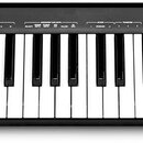 Černý MIDI kontrolér s klávesnicí. Na horním panelu je bílý nápis Alesis Q49 USB/MIDI KEYBOARD CONTROLLER. Vlevo jsou umístěna dvě kolečka pro Pitch…