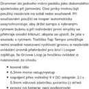Na obrázku je textový popis kytarového efektu MOOER Groove Loop. Text uvádí technické specifikace, jako je kovové tělo, 6,3mm mono vstup/výstup a nap…