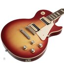 Elektrická kytara s tvarem singlecut a barevným přechodem od žluté v centru k červené na okrajích. Nástroj má dva humbuckery, bílý pickguard a čtyři…