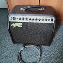Kytarový kombozesilovač v hnědém vinylovém potahu s černou textilní maskou a úchytem. Na předním panelu je nápis Acoustic AC30R a v levé části logo M…