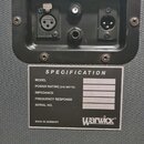 Černý plastový panel s konektory, který je přišroubován k šedému povrchu. Panel obsahuje dva XLR konektory a dvě další zásuvky, nad jedním z nich je…