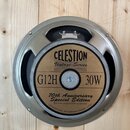 Kruhový reproduktor s kovovým rámem v šedé barvě. Na středovém štítku je uveden nápis CELESTION Vintage Series, model G12H a výkon 30W. Dole je uvede…